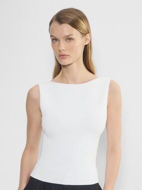 Babaton Sculpt Knit Tank White Ribbed Cropped Sleeveless Size Large